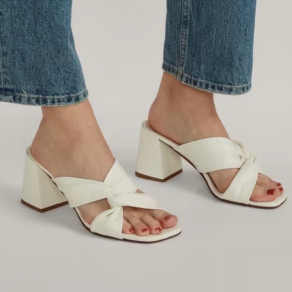 Everlane The Day Twist Heel Slip On Sandal Nappa Leather Cream Size 7.5 - Picture 1 of 11